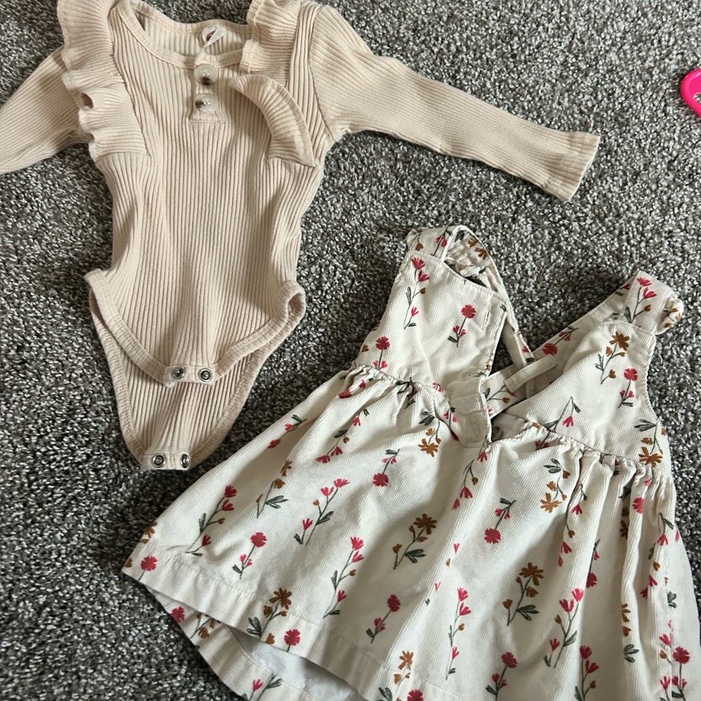 Floral Dress and Ribbed Bodysuit Set